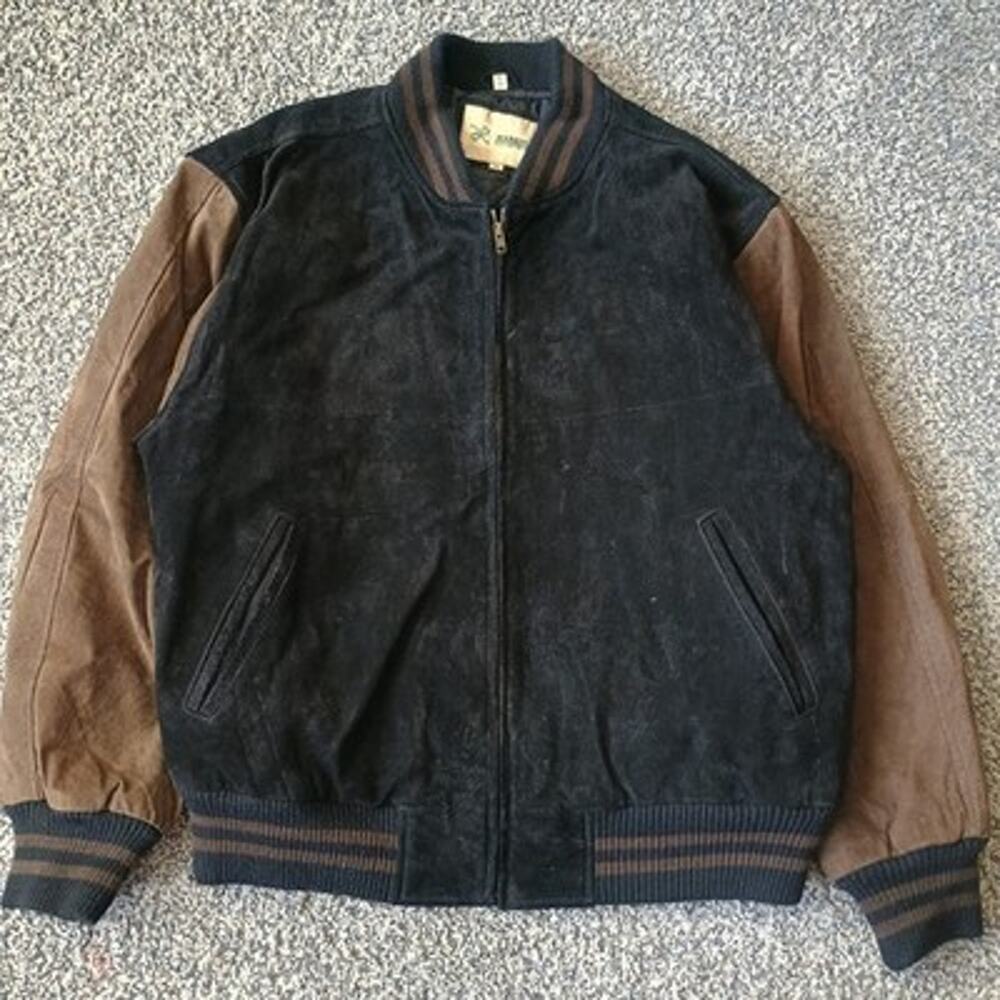 Haband Suede Leather Bomber Jacket Earth Tone Varsity Coat Medium Preppy Vintage